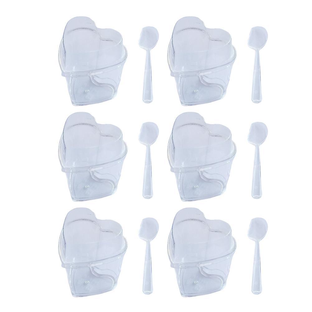 Toyvian 10 Sets 150ml Transparent Jelly Pudding Cup Mousse Dessert Plastic Container Heart Shape Bowl (Cup+Spoon+Lid) 7.3X6CM