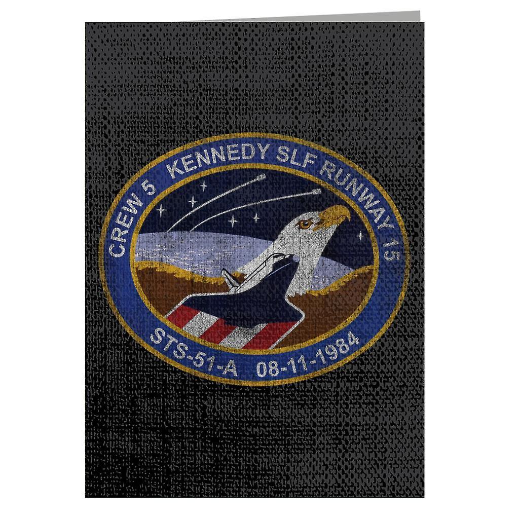 NASA STS 51 A Discovery Mission Badge Distressed Greeting Card Black 14.5 x 21cm