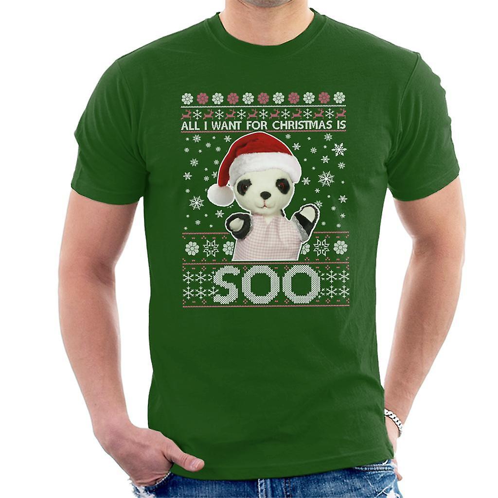 Sooty Christmas Festive Hat All I Want For Christmas Is Soo Men's T-Shirt Bottle Green Small