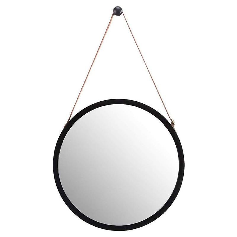 Slowmoose Hanging Round Wall Mirror- Solid Bamboo Frame & Adjustable Leather Black