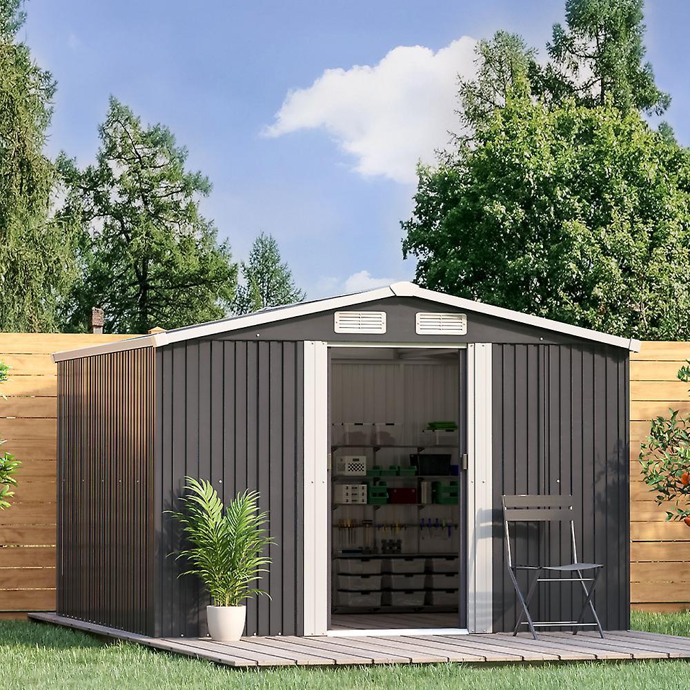 Living And Home 8ft x 8ft Grey Metal Storage Garden Shed WITH Foundation