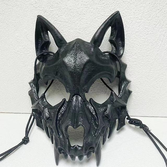 Masks Two-dimensional Anime Cosplay Half Face Mask Pp Resin Material Tiger Tooth Bone Mask Performance Role Dress Up Strange Props black B