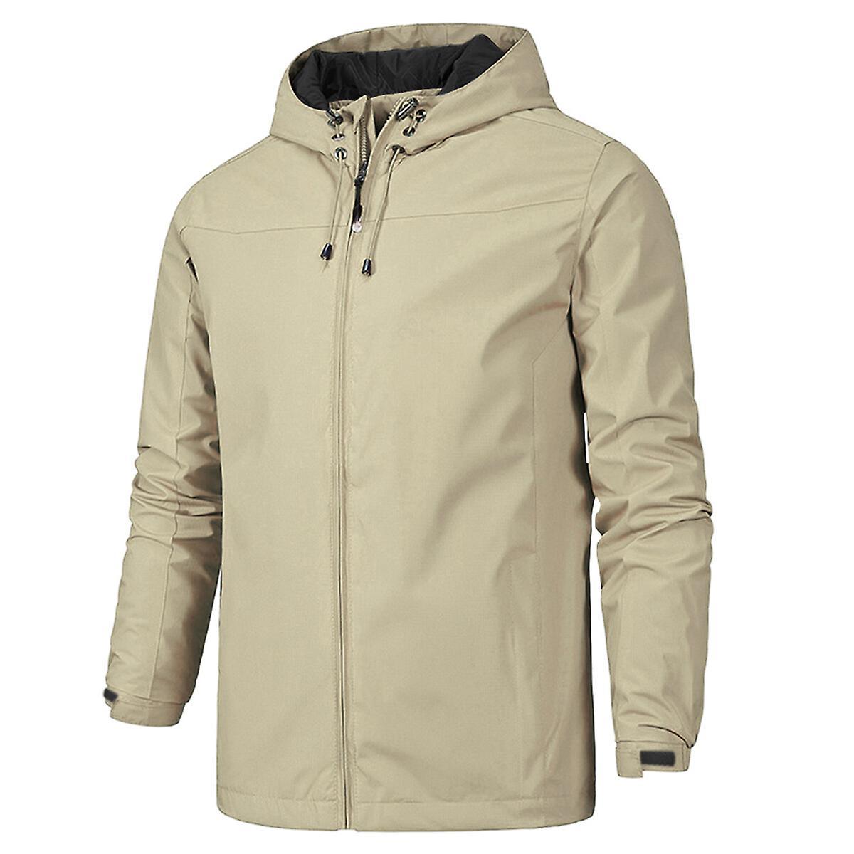 Allthemen Mens Outdoor Running Jacket Hooded Zipper Closure Lightweight Sports Jacket Khaki XL