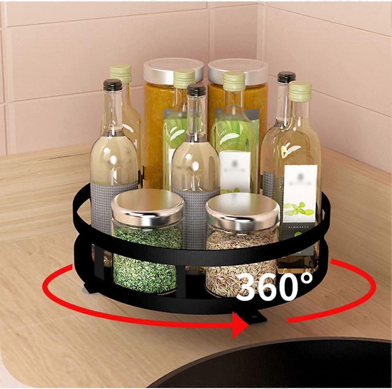 Augro Black Kitchen Cupboard Turntable, Spice Rack Metal Swivel Tray, Round Spice Turnstile, 360 Degree Rotatable