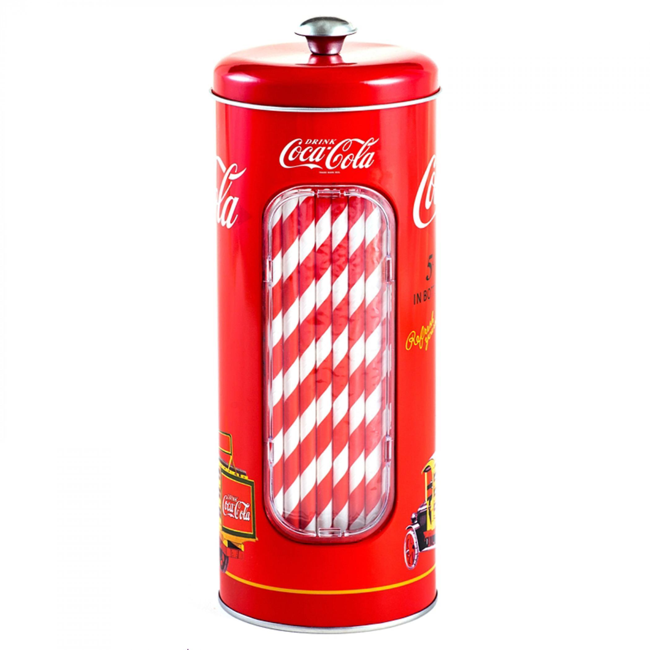 Famous Brands Coca-Cola Retro Straw Tin Canister White