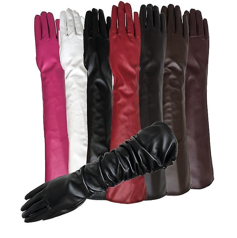 Colorans Women Simulation Gloves Leather Silky Lining Long Over Elbow Elegant Mitten 50cm Wine red M