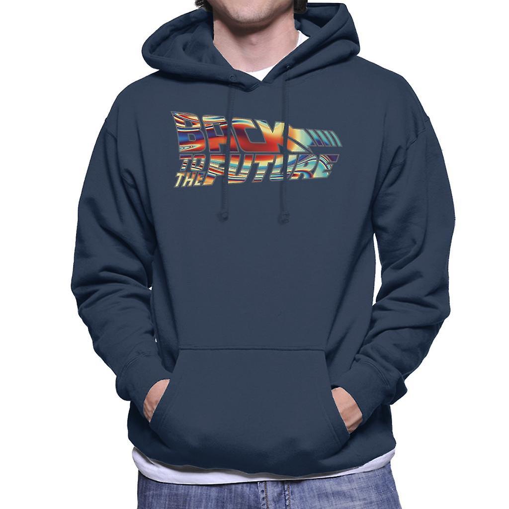 Back to the Future Psychedelic Logo Men's Hooded Sweatshirt Navy Blue Large