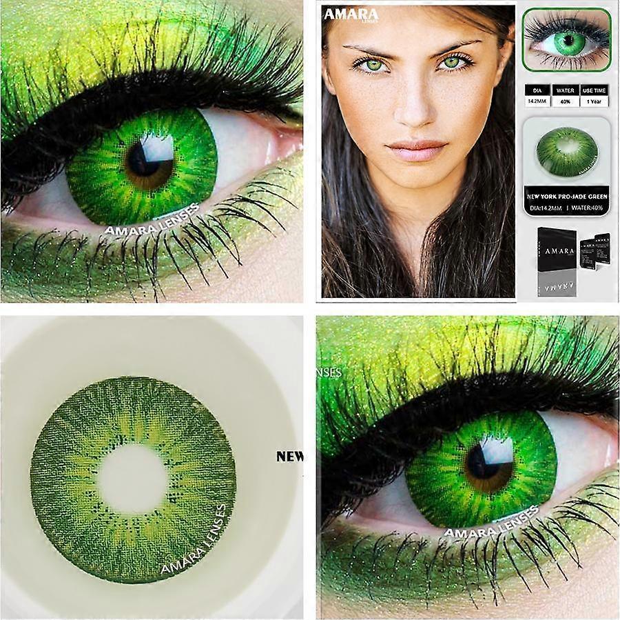 Redkid Color Contact lenses for Eyes Ungraded New York Colored Pupils for Eyes Yearly Natural Aesthetic CircleGREENBlueGRAYLenses NEWYORK-Jade Green