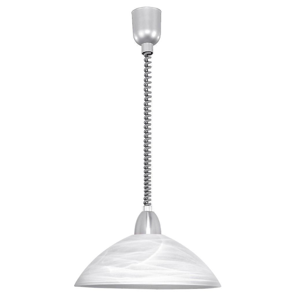 Eglo Lighting Lord 1 Light Dome Ceiling Pendant Silver, Satin Nickel Modern Alabaster Glass Shade Matt Finish, E27