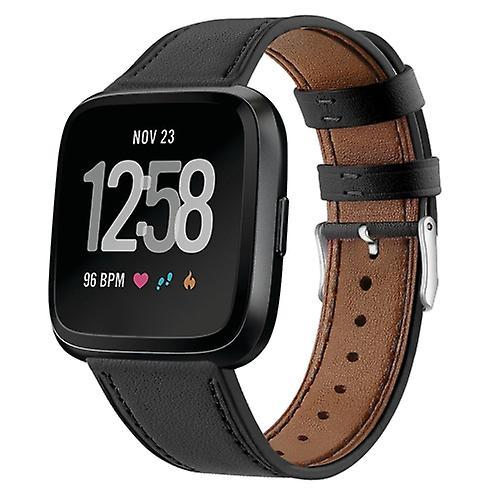 Watch Parts For Fitbit Versa 2 / Fitbit Versa / Fitbit Versa Lite Leather Watch Band With Round Tail Buckle Black