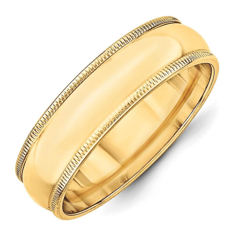 JewelryWeb 14k Yellow Gold Solid Polished Engravable 6mm Milgrain Half Round Band Ring Jewelry for Women - Ring Size: 4 to 14 10.5