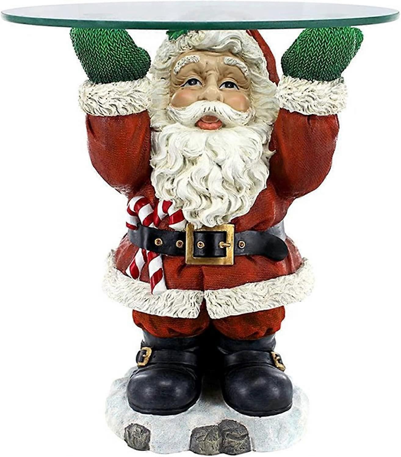 Yuzee Santa Claus Sculptural Tray, Santa Claus Table Decorations, Glass Topped Holiday Table Resin Ornament