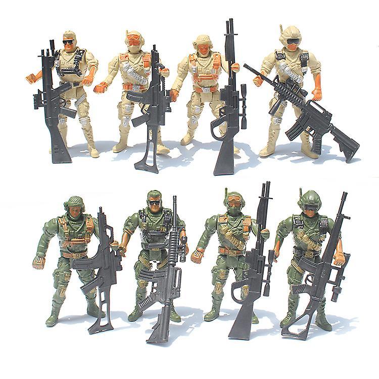 Phwj Soldiers + Weaponspack 8 Soldiers Military Toys Playset Men Figures Army With Weapons Accessories Action Figure 4" Movable Joints Toys Soldier...