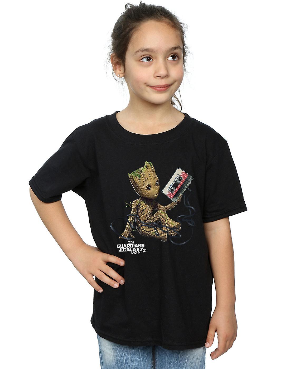 Absolute Cult Marvel Girls Guardians Of The Galaxy Groot Tape T-Shirt Black 12-13 years