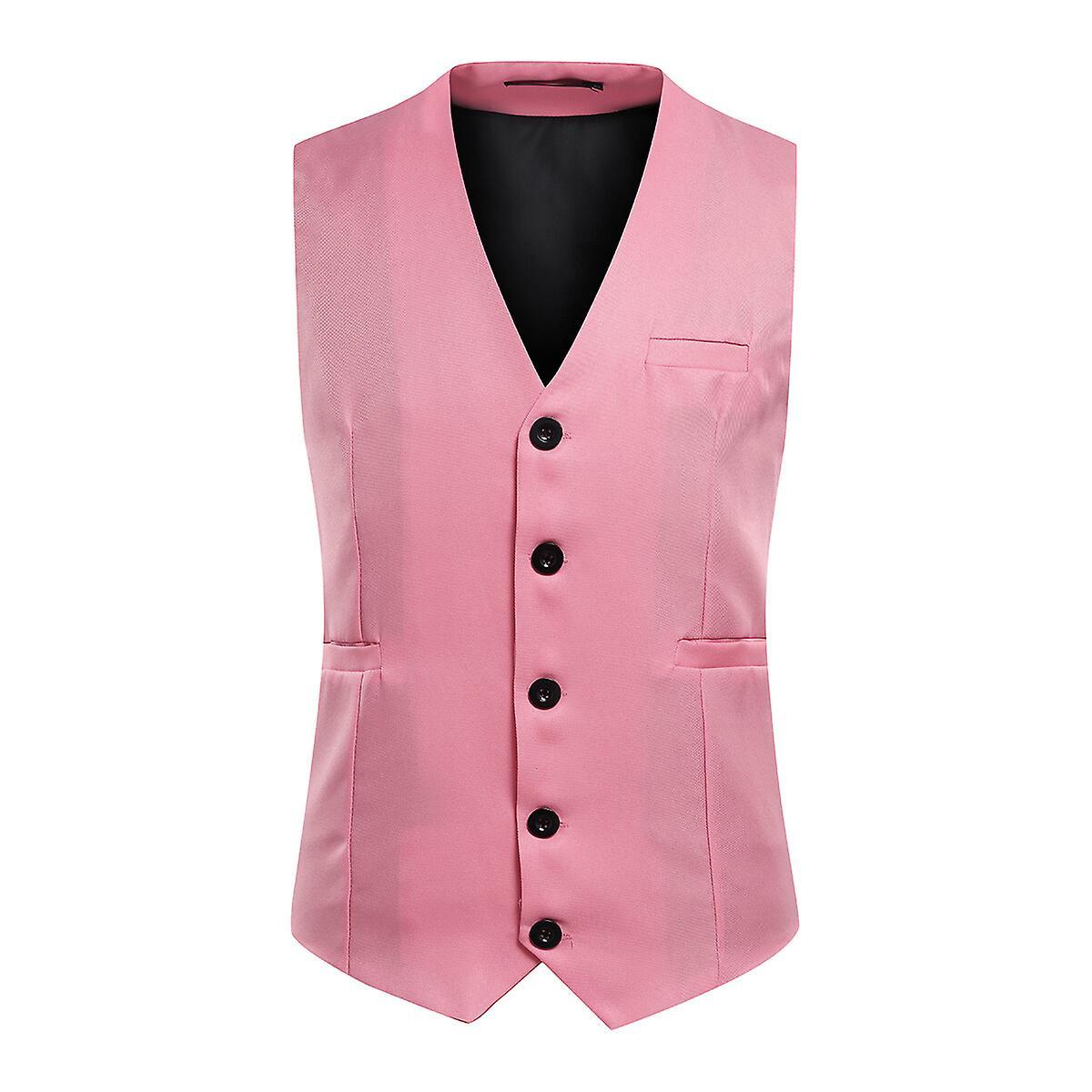 Allthemen Men's Formal Vest V-Neck Slim Fit Suit Vest for Business,Wedding,Hotel Pink L