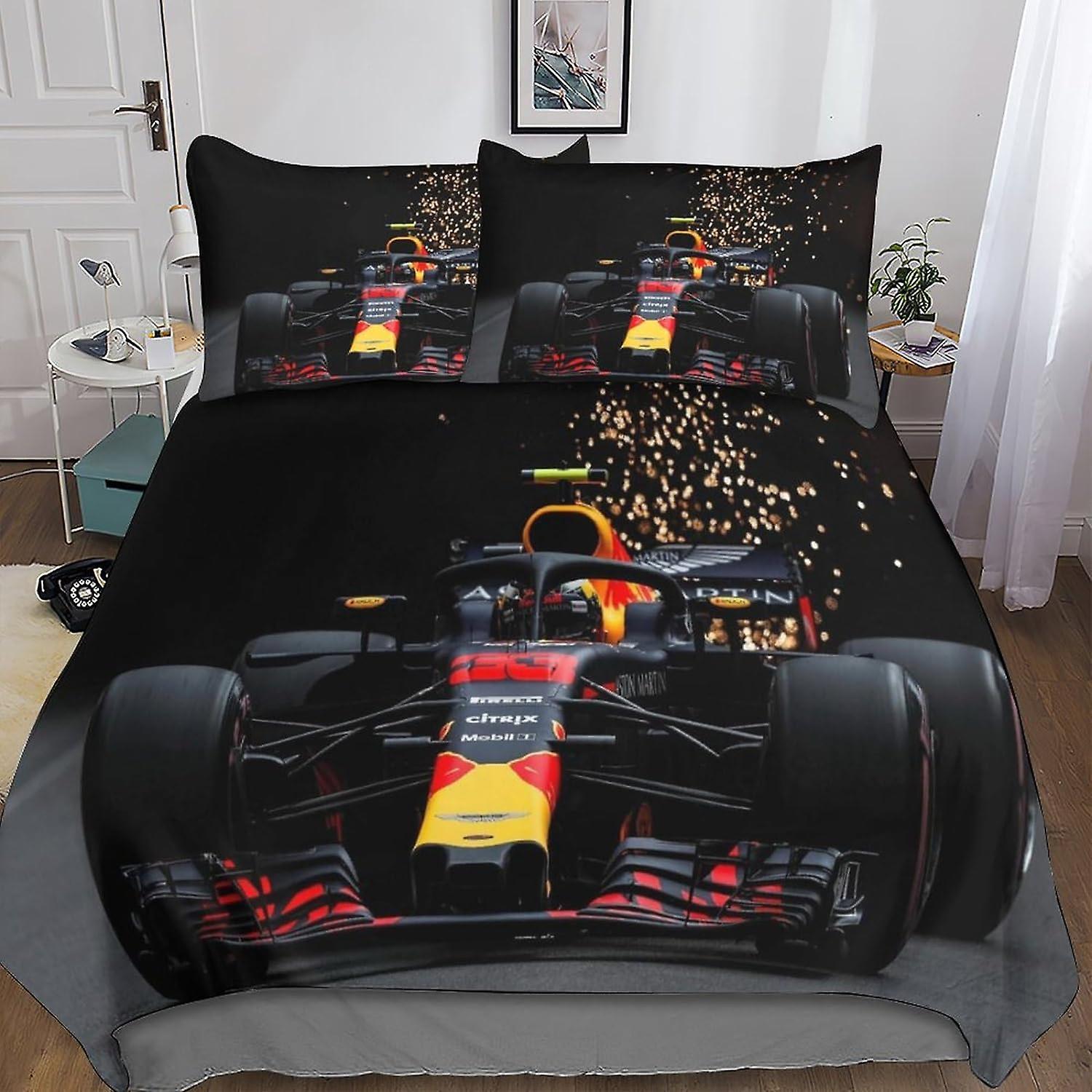 Kerota Formula 1 3-Piece Bedding Set with 3D F1 Duvet Cover - Microfiber Bedding Set with Double Zipper Closure Double200x200cm