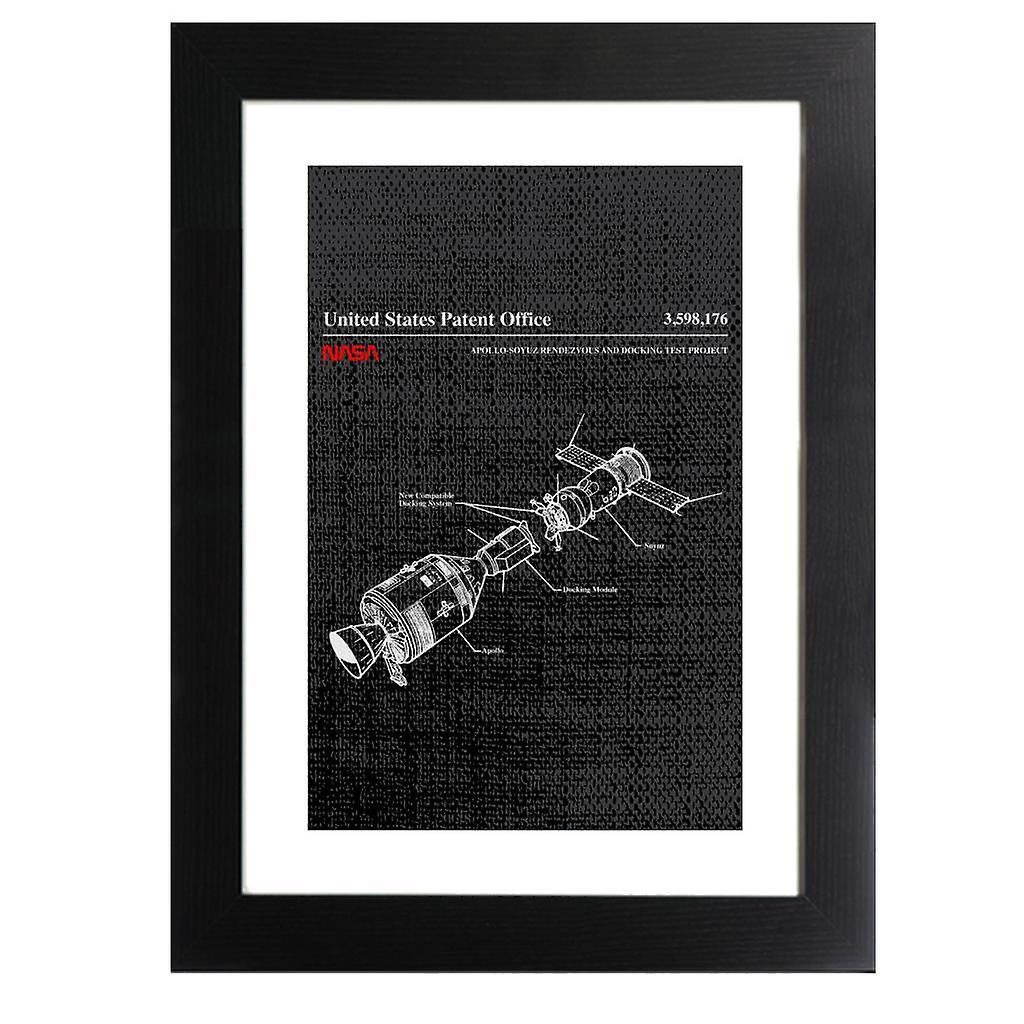 NASA Apollo Soyuz Docking Test Blueprint Framed Print Black 39 x 52 cm