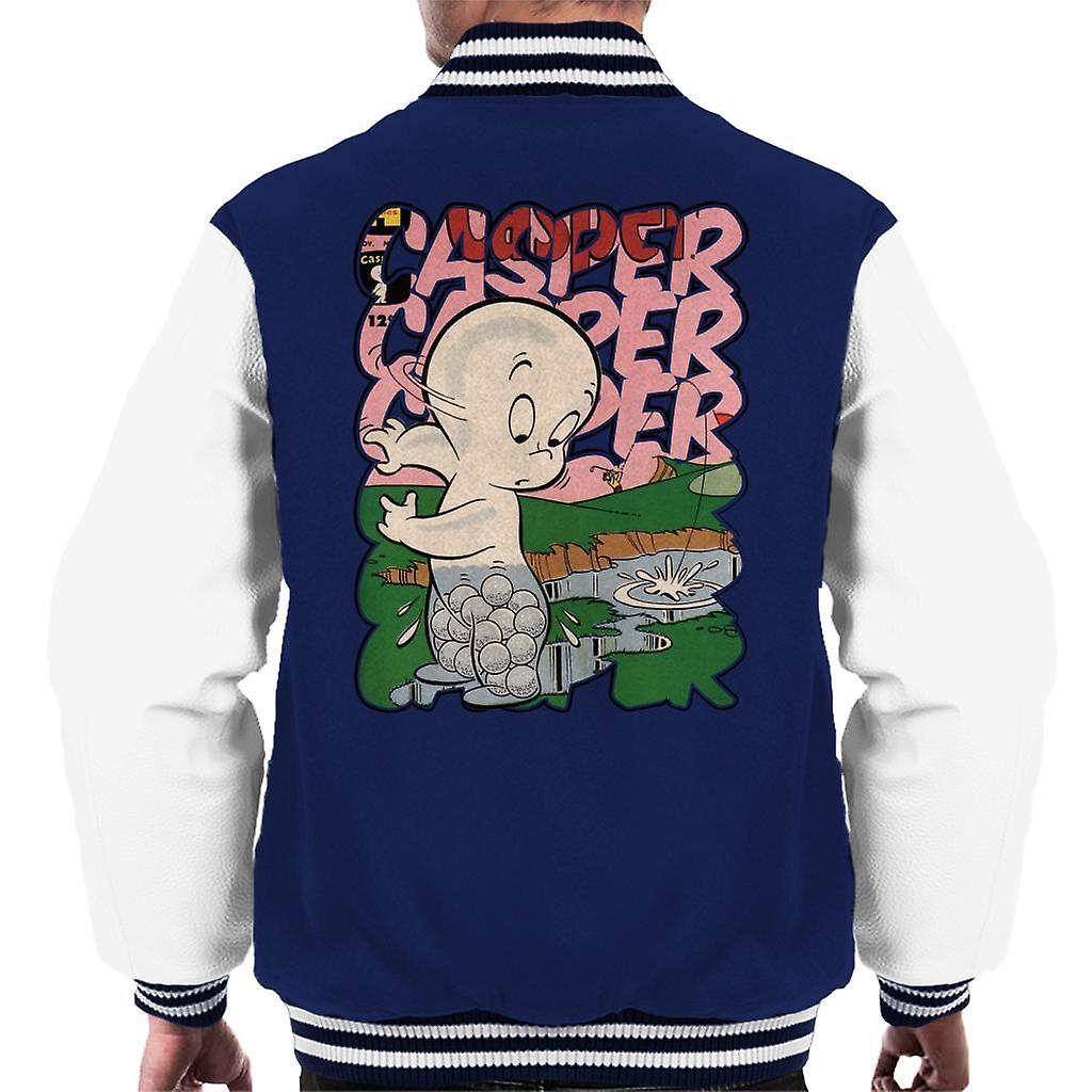 Casper The Friendly Ghost Golf Water Men's Varsity Jacket Navy/White XX-Large