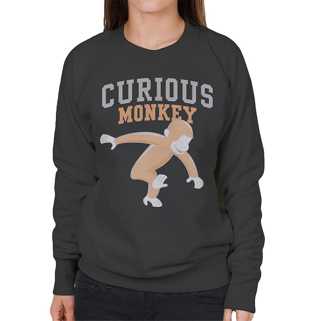 Curious George Monkey Sports Font Women's Sweatshirt Charcoal X-Large