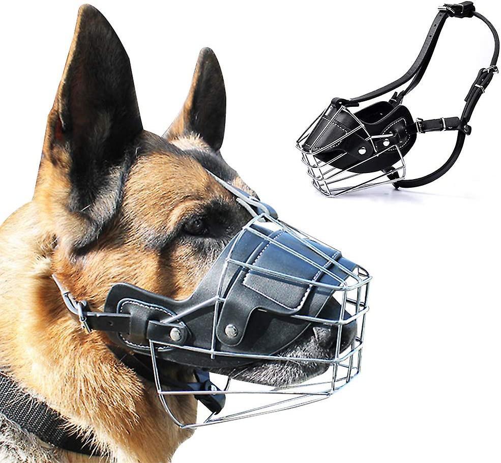 Dog Muzzle Wire Metal Basket Adjustable Leather Muzzle,XL