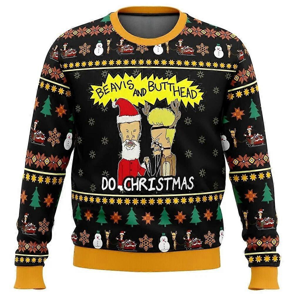 Hxetlv Beavis And Butthead Do Christmas Ugly Christmas Sweater Christmas Gift Santa Claus Pullover Men 3D Sweatshirt And Top Autumn And M EL0813