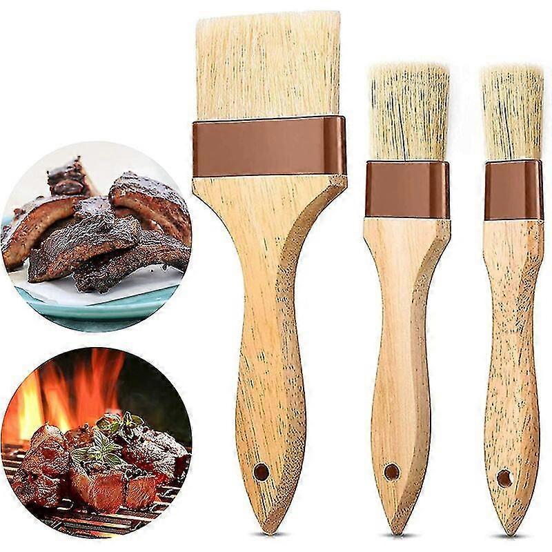 Unbrandded Food Brush, 3 Pieces Kitchen Brush, Pastry Brush, Natural Bristle Brush, Wooden Pastry Brush For Baking Bbq Cooking Marinade - SNNGV