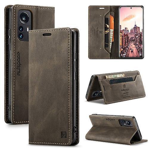 Funspace For Xiaomi 12 Pro Autspace A01 Retro Skin-feel Crazy Horse Rfid Leather Phone Case Coffee