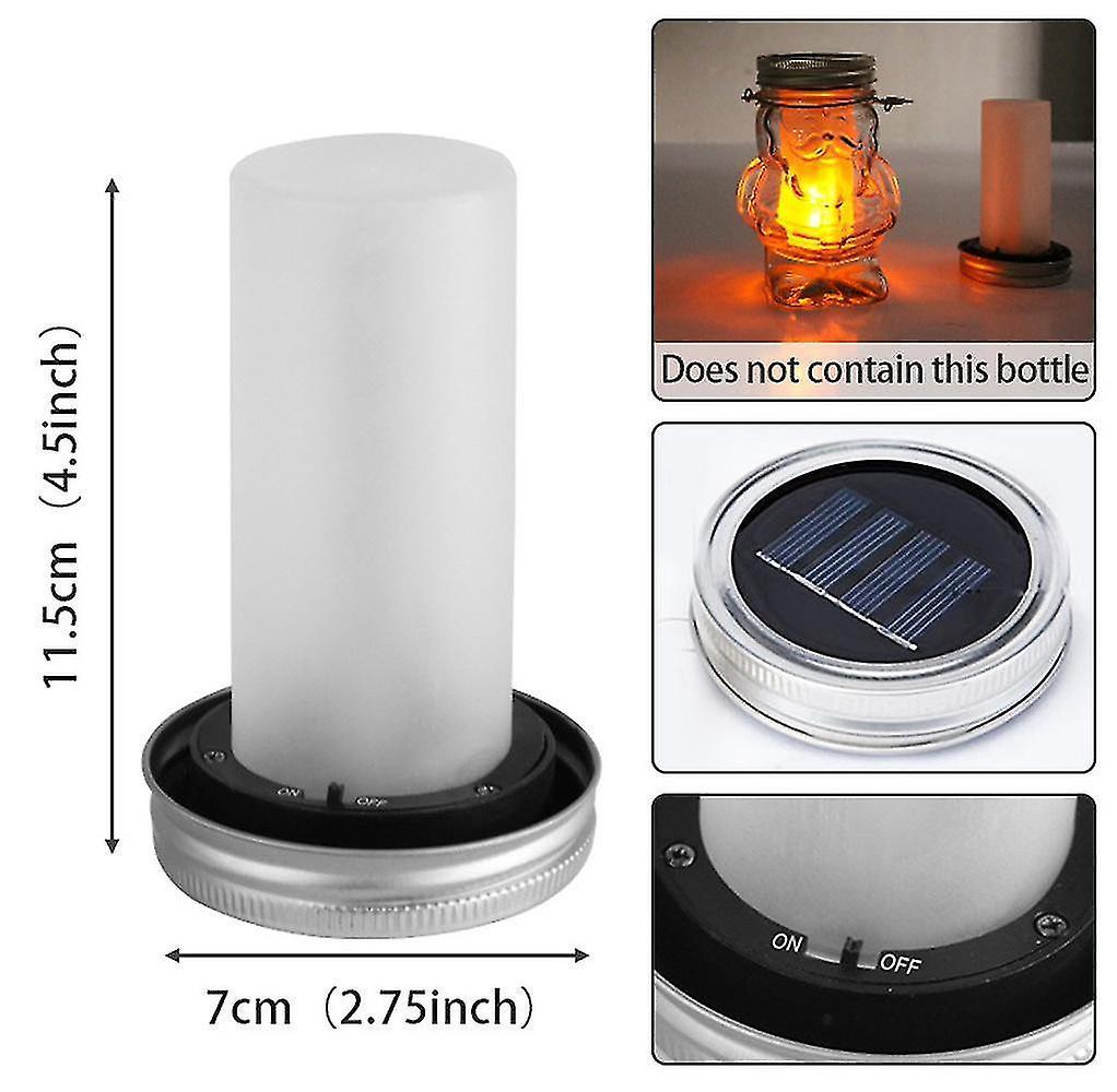 Tianzun Mason Jar Lights, Led Solar Mason Jar Lids Lights, Simulation Flame Flickering Garden Wedding Decoration Lights 1pcs