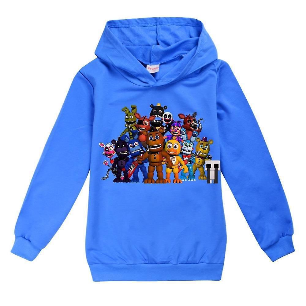 Besser Five Nights At Freddy's Cartoon Print Hoodie Pullover Jumper Long Sleeve Casual Hooded Sweatshirt Tops Kids Boys Girls Blue 7-8 Years