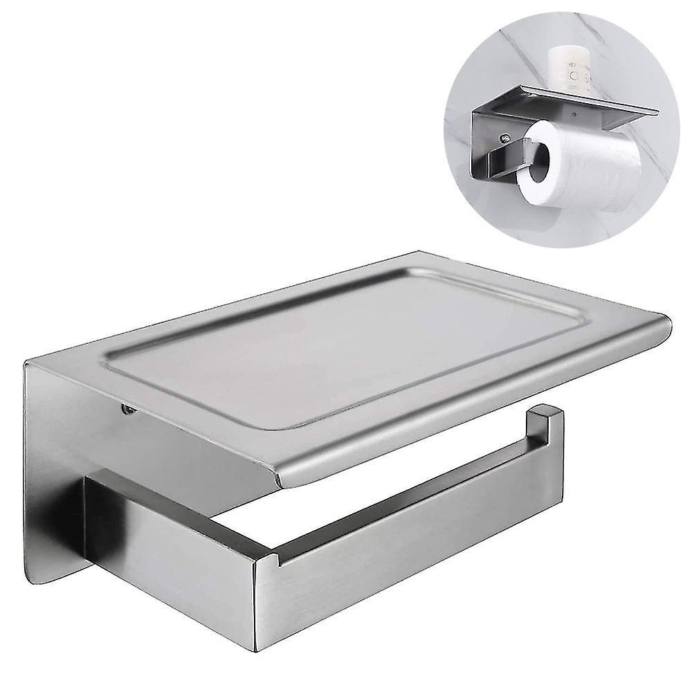 Sxbd Brushed Nickel Toilet Paper Holder With Shelf, Stainless Steel Silver