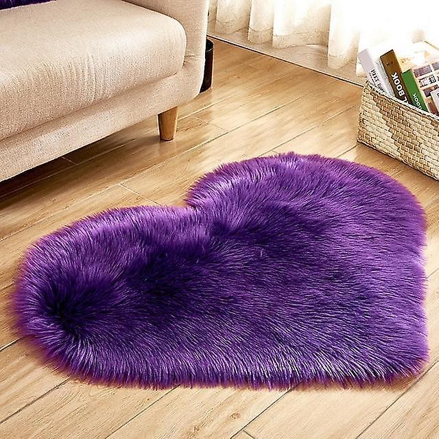 Slowmoose Heart Shaped Shaggy Carpet Wool Faux Fluffy Mats - Artificial Sheepskin Hairy purple 60X90cm long velvet