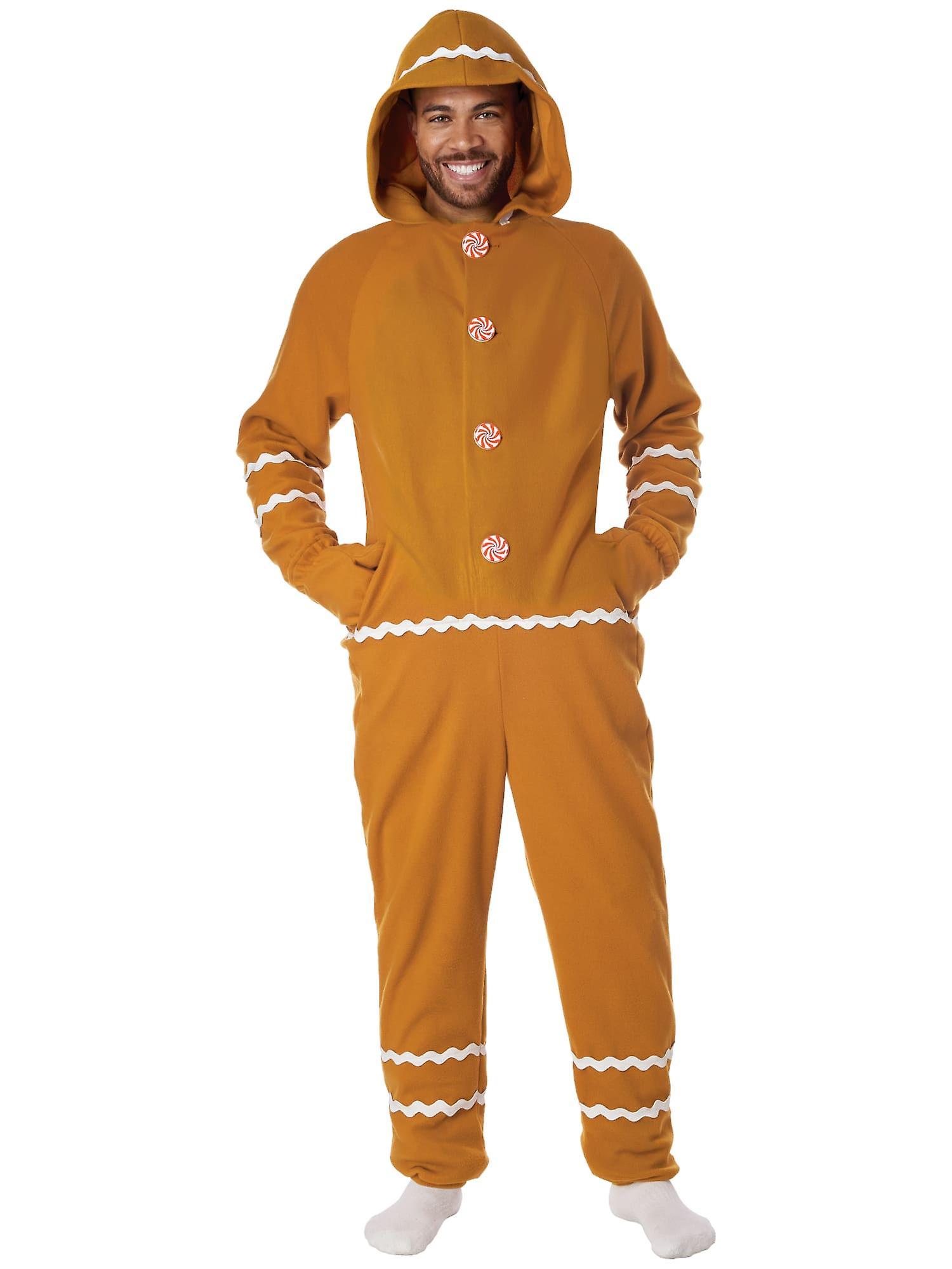 California Costume Collections Gingerbread Man Fleece Jumpsuit Christmas Festival Adult Unisex Mens Costume Brown Small (38-40)