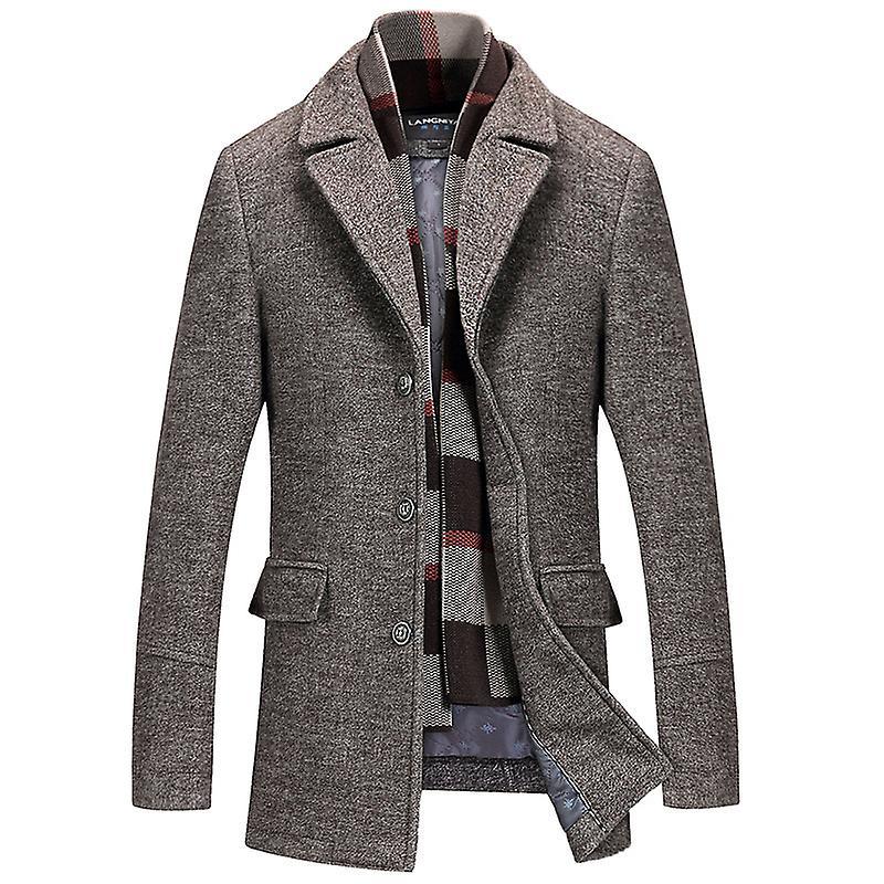 Moye Men's Wool Blend Pea Coat With Detachable Soft Touch Wool Scarf Coffee 2XL