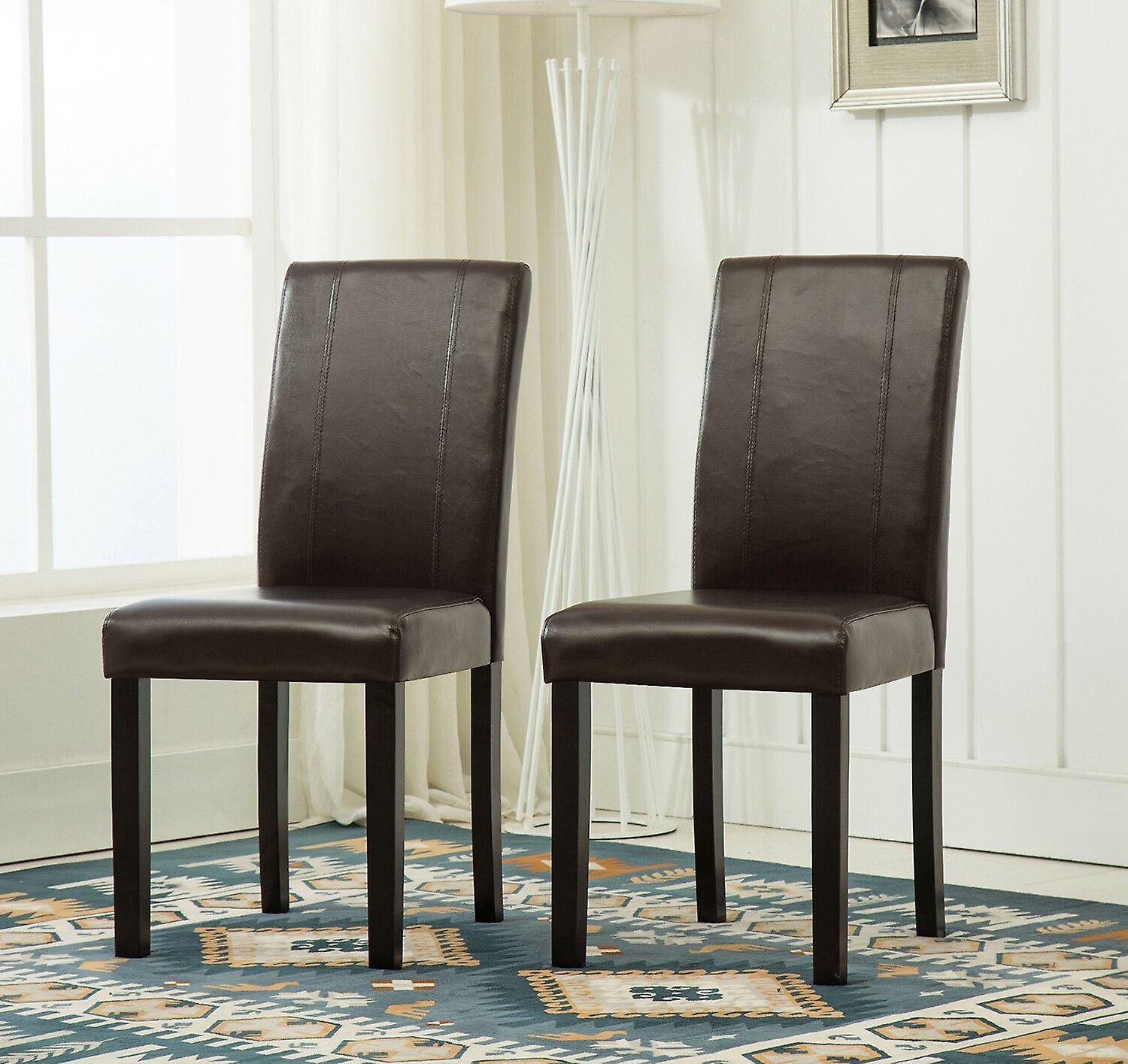 mcc direct 2 x Faux Leather Dining Chairs With Solid Wooden Legs BROWN