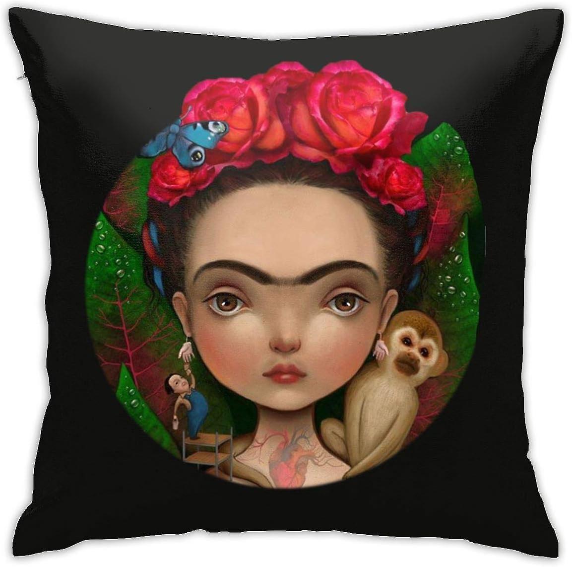 Kerota Frida Kahlo Print Design Cotton Linen Decorative Throw Pillow Case Pillow Cover Home Decor for Sofa Car Bedroom (45X45CM)