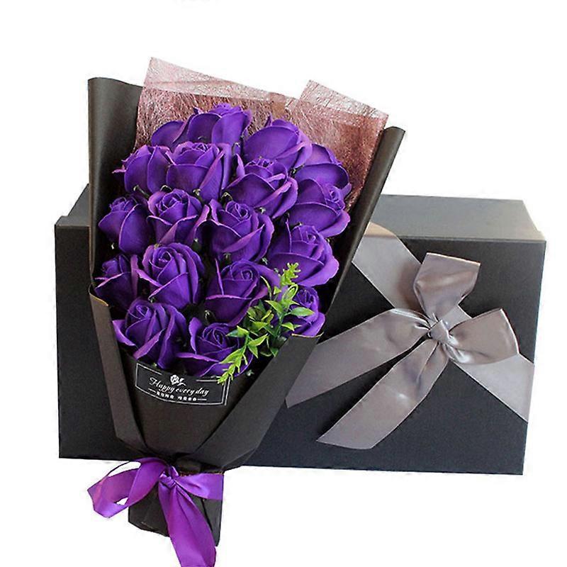 Shanxi Shuishuidiansan Trading 18 Bouquet Artificial Soap Rose Flower Wedding Party Decor Valentine Day Gift dark Purple