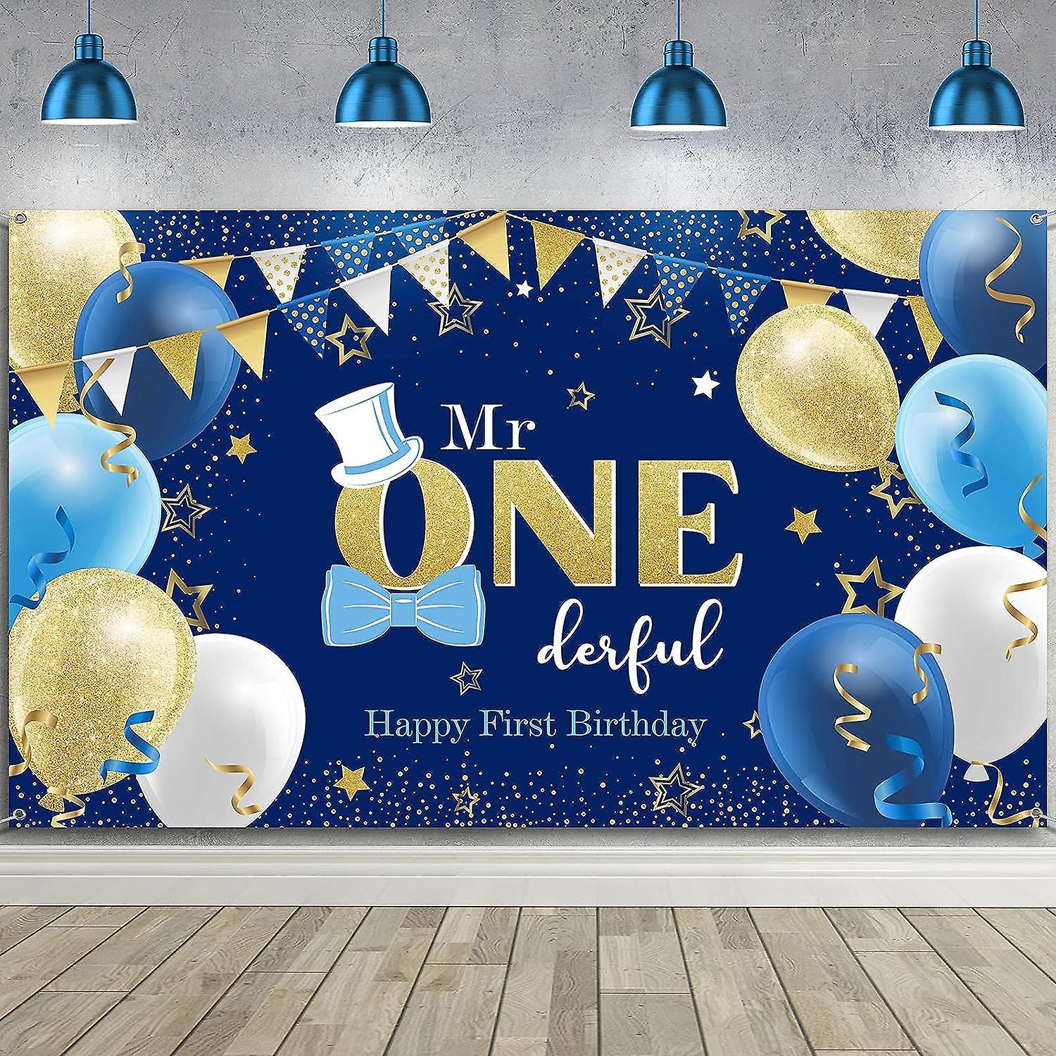 Heyone Boys 1st Birthday Decoration Mr. Onederful Birthday Party Supplies Boy 1st Birthday Backdrop Happy 1st Banner for Baby Toddler Little Man Fi...