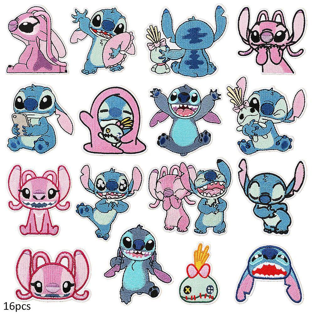 Bestdaily 16pcs Lilo & Stitch Series Embroidered Patches, Sew On Or Iron On Decorative Patch Applique For Clothes, Dress, Hat, Jeans, Diy Accessories