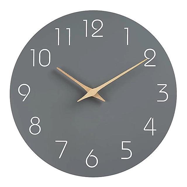 Scvvd Japanese-style Household Mute Wall Clock Living Room Bedroom Simple Modern Decorative Log Round Wood Grey 12in