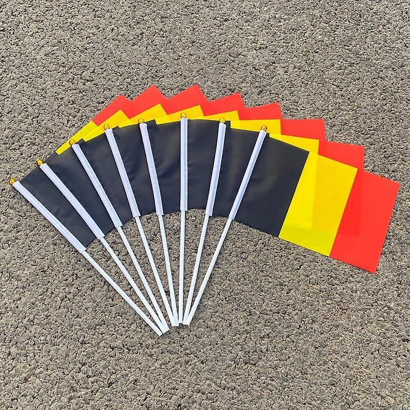 Scitoo 100pcs 14*21cm  Belgica Bandera Belgium Hand Flag With Flagpole 8# Polyester Banner Belgium Small Flag Belgium Camouflage