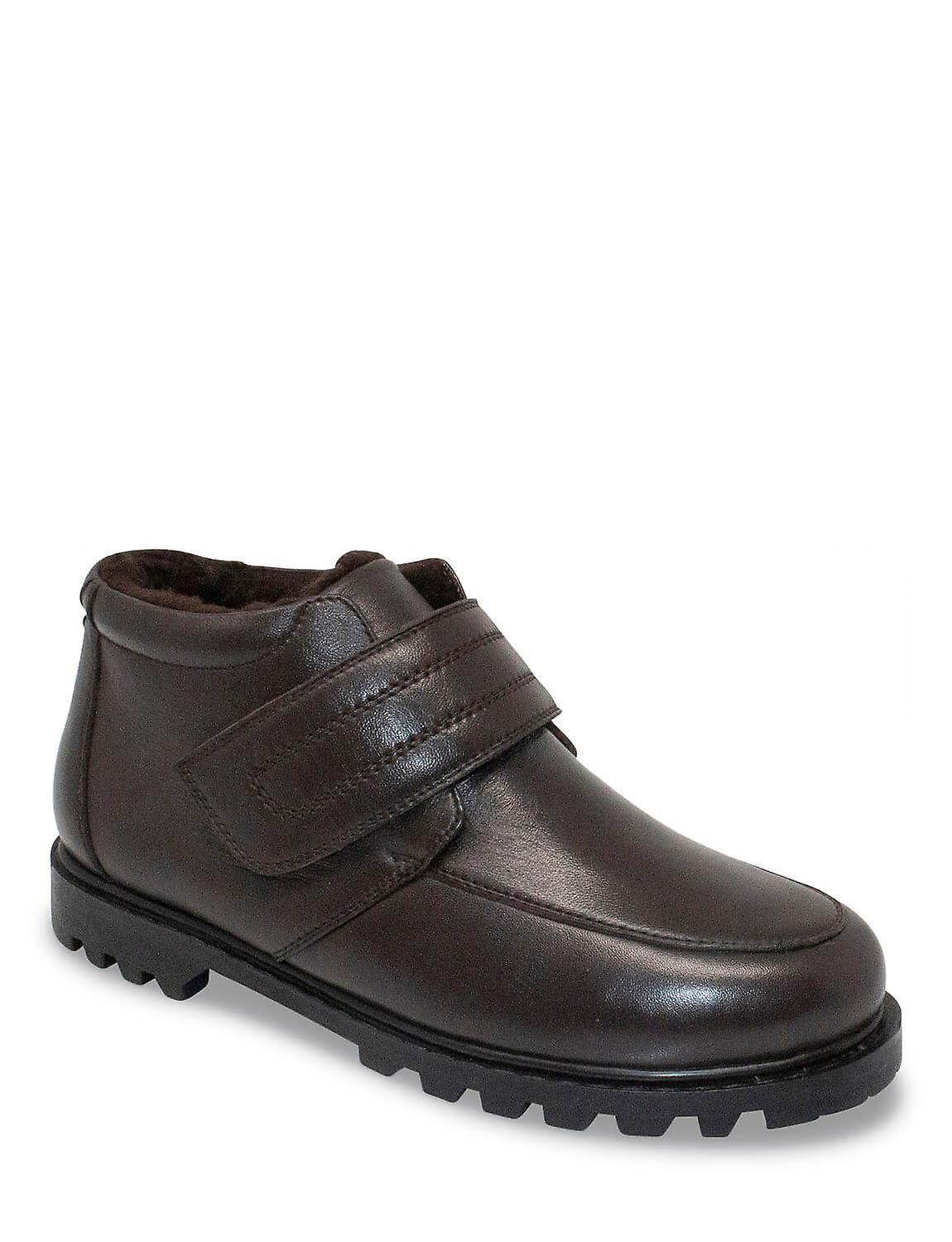 Chums | Mens | Leather Touch Fasten Boot Wide Fit Brown 12 UK