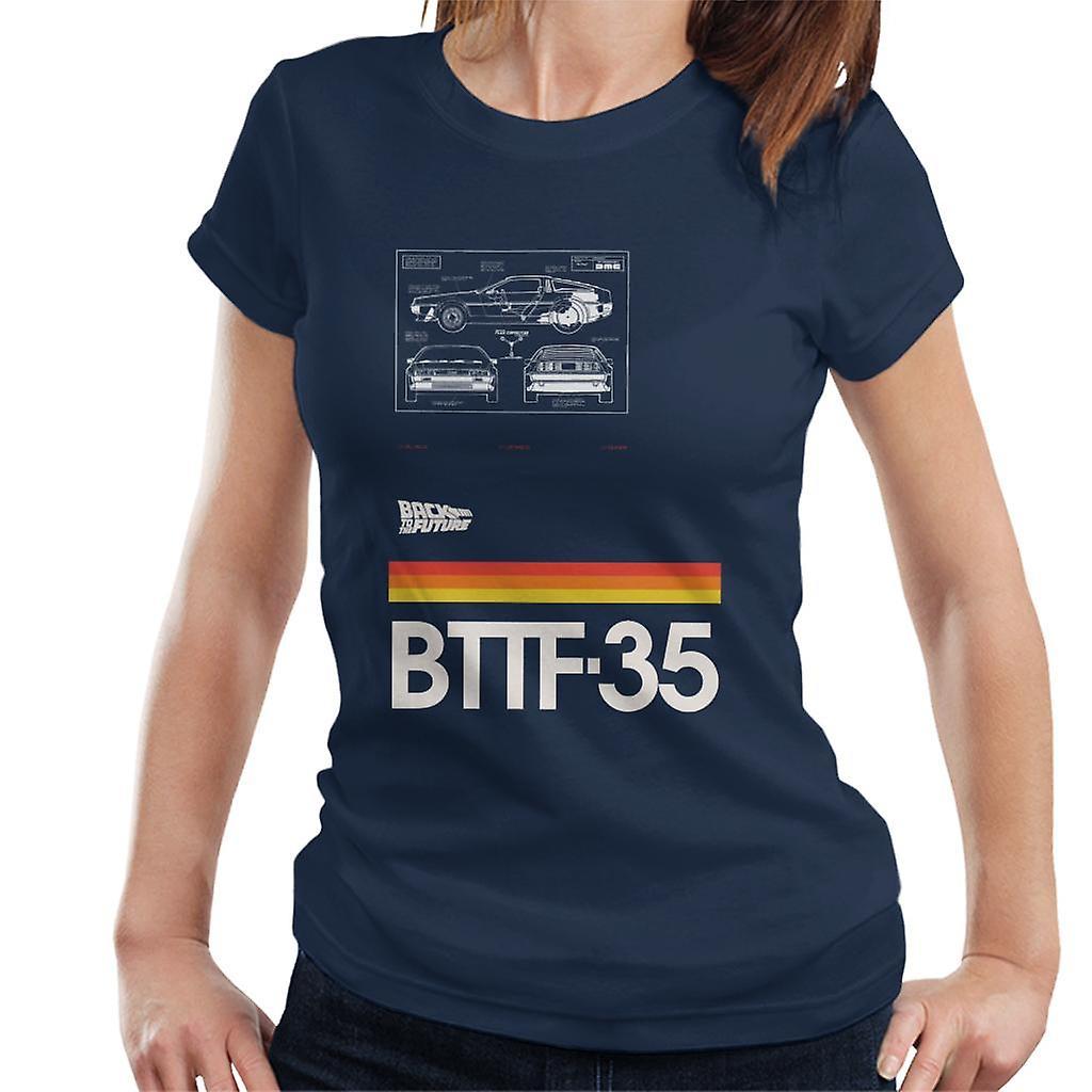 Back to the Future 35th Anniversary Delorean Notes Women's T-Shirt Navy Blue X-Large