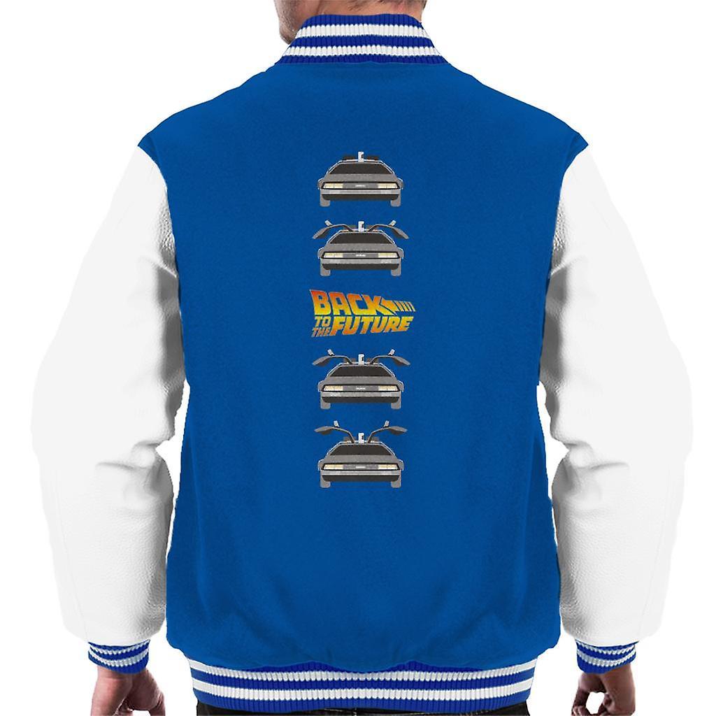 Back to the Future Delorean Doors Opening Men's Varsity Jacket Royal/White XX-Large