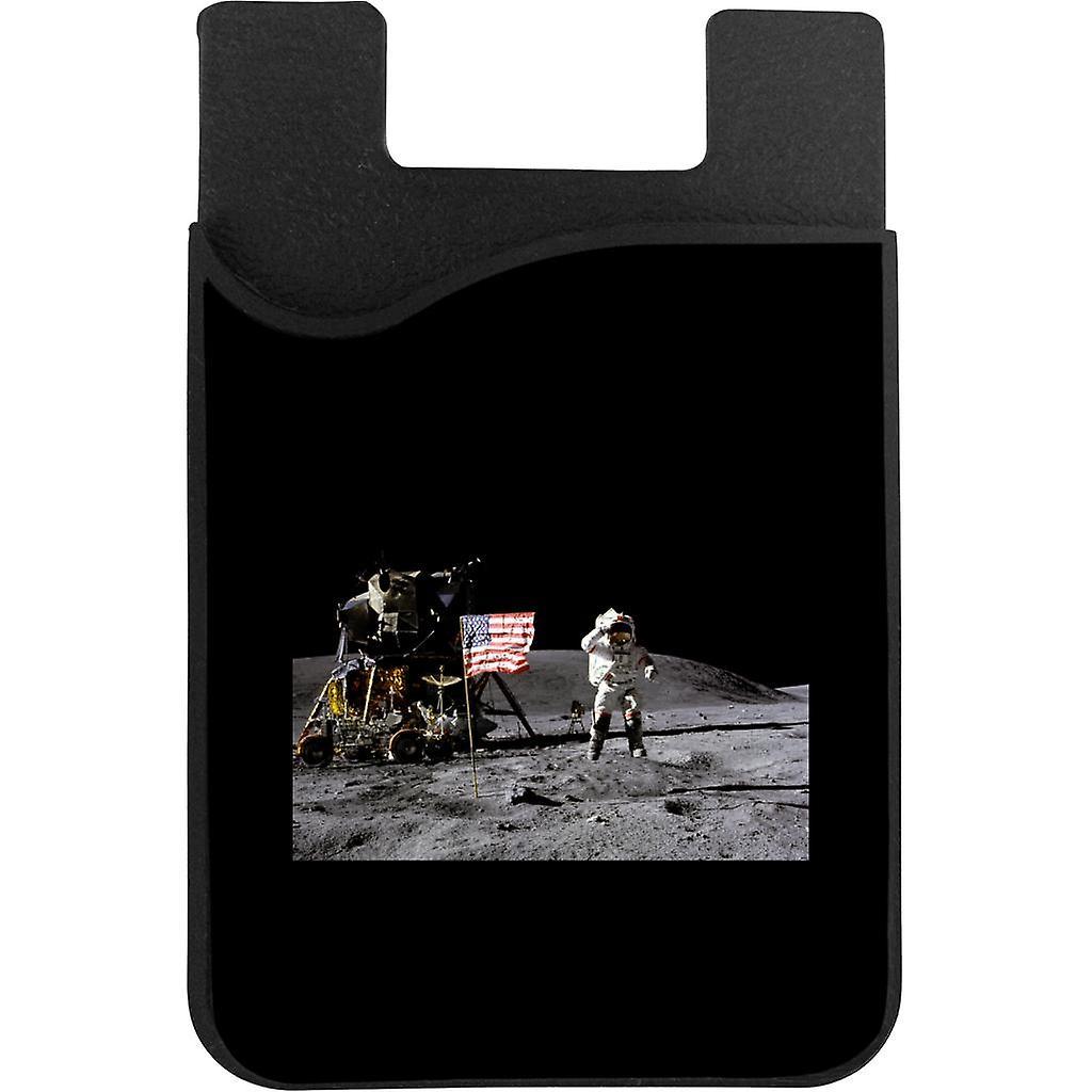 NASA John Young Moon Landing Salute Phone Card Holder Black 5.5cm x 8.5cm