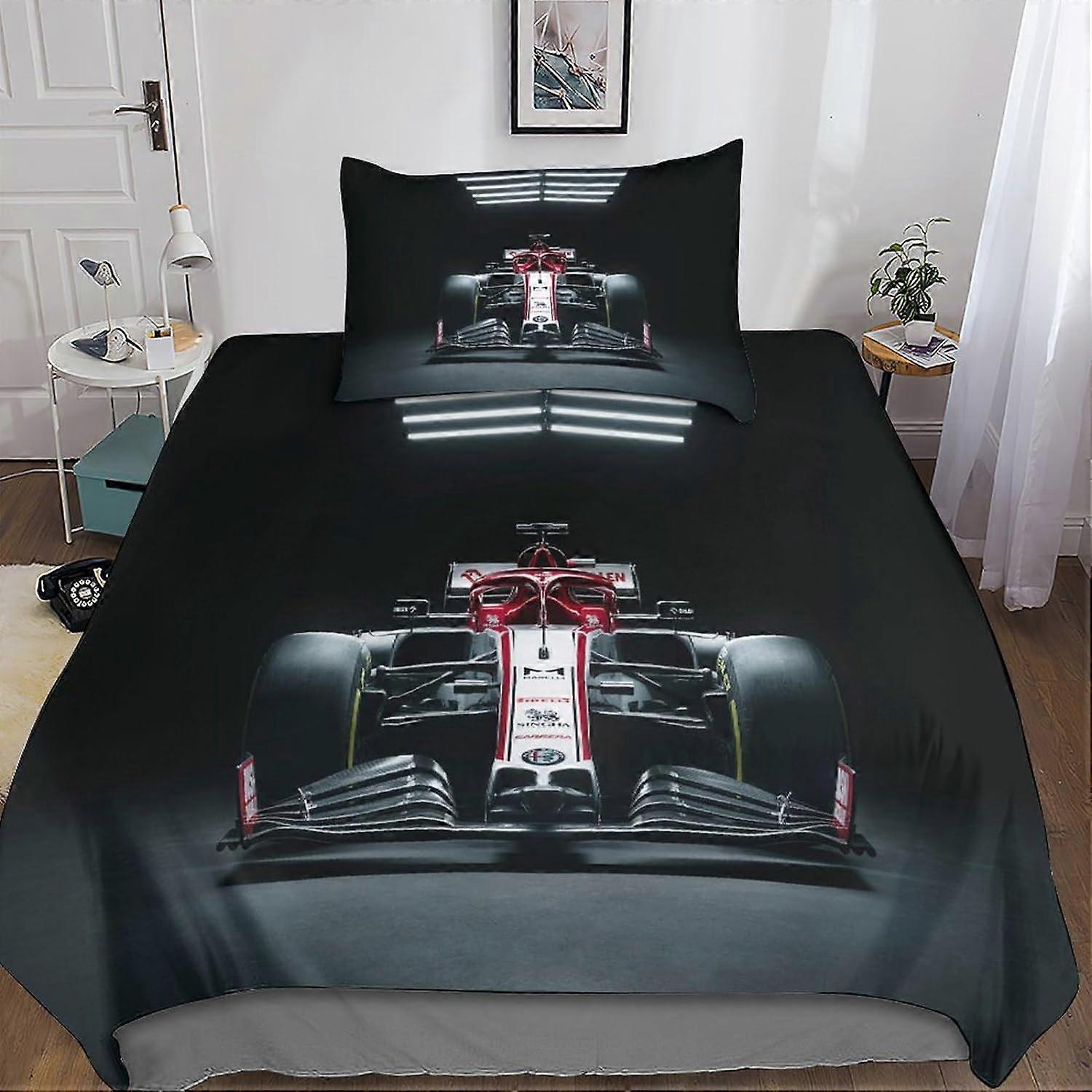 Kerota 3D Formula 1 Duvet Covers Microfiber Bedding Set 2 Pcs F1 Duvet Cover Set with Zipper Closure Adults Pillowcases Single Single135x200cm