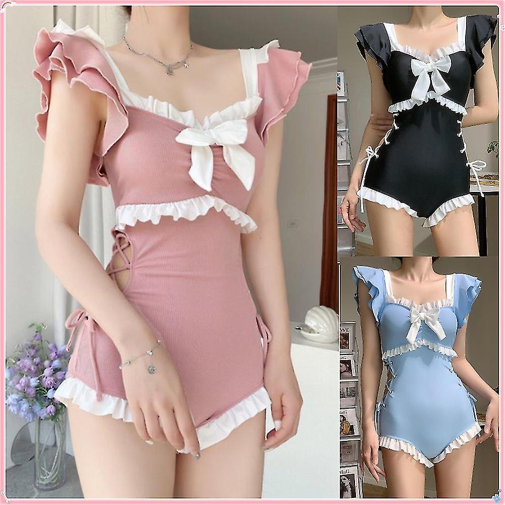 Cytlv Kawaii Swimsuit Women Bikini One-piece Monokini Sexy Push Up New Korean Fashion Swimwear Girls Padded Beach Wear Swimming Summer Pink S(37.5-...