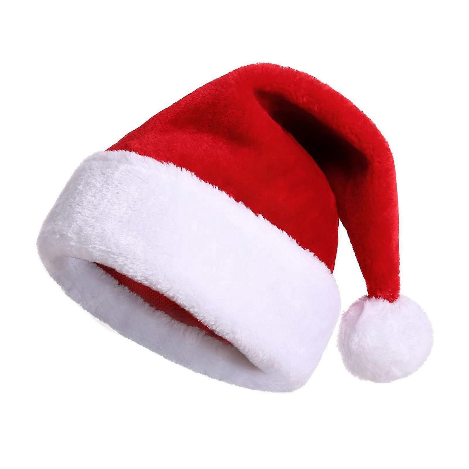 Haloppe Christmas Santa Claus Hat Soft Fuzzy Plush Pompom Reusable Adults Kids Whole Family Festive Red White Xmas Hat Party Costume Prop red/white...