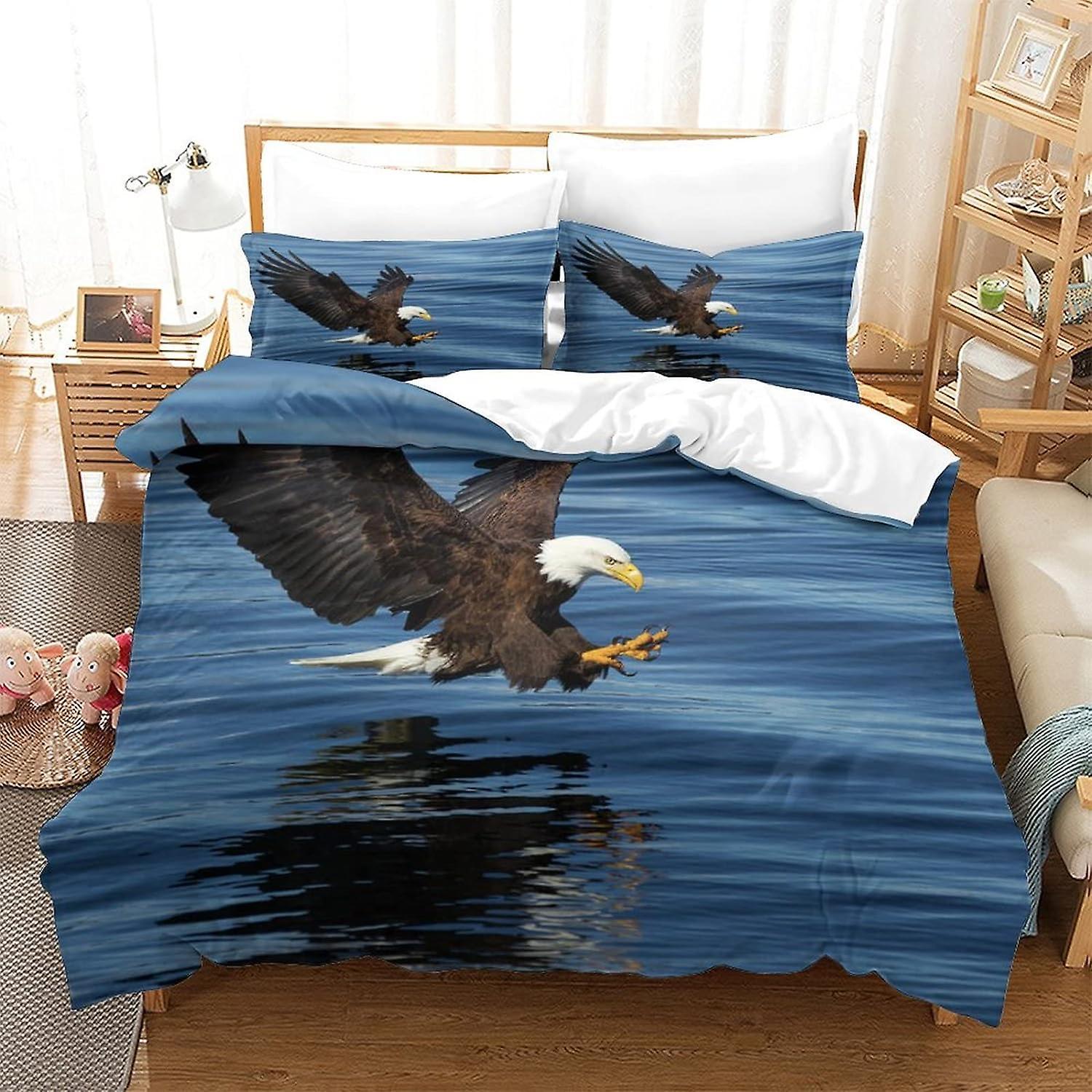 Kerota Eagle Duvet Cover with Pillowcases Animal Print Bedding Set D with Zipper Closure Duvet Cover Set in Suitable for Boys F Single135x200cm