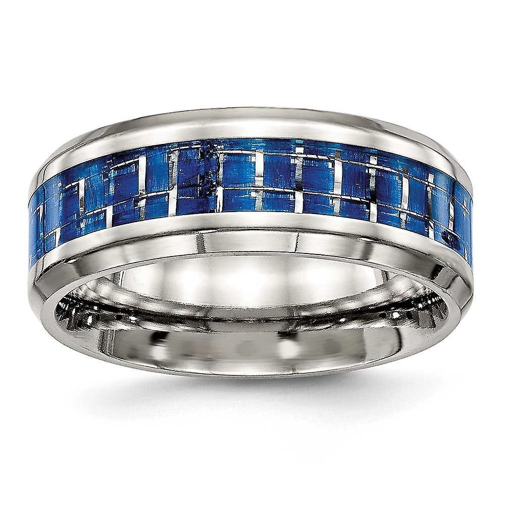 Chisel 8mm Stainless Steel Polished Blue White Carbon Fiber Inlay Ring Jewelry Gifts for Women - Ring Size: 7 to 13 12.5