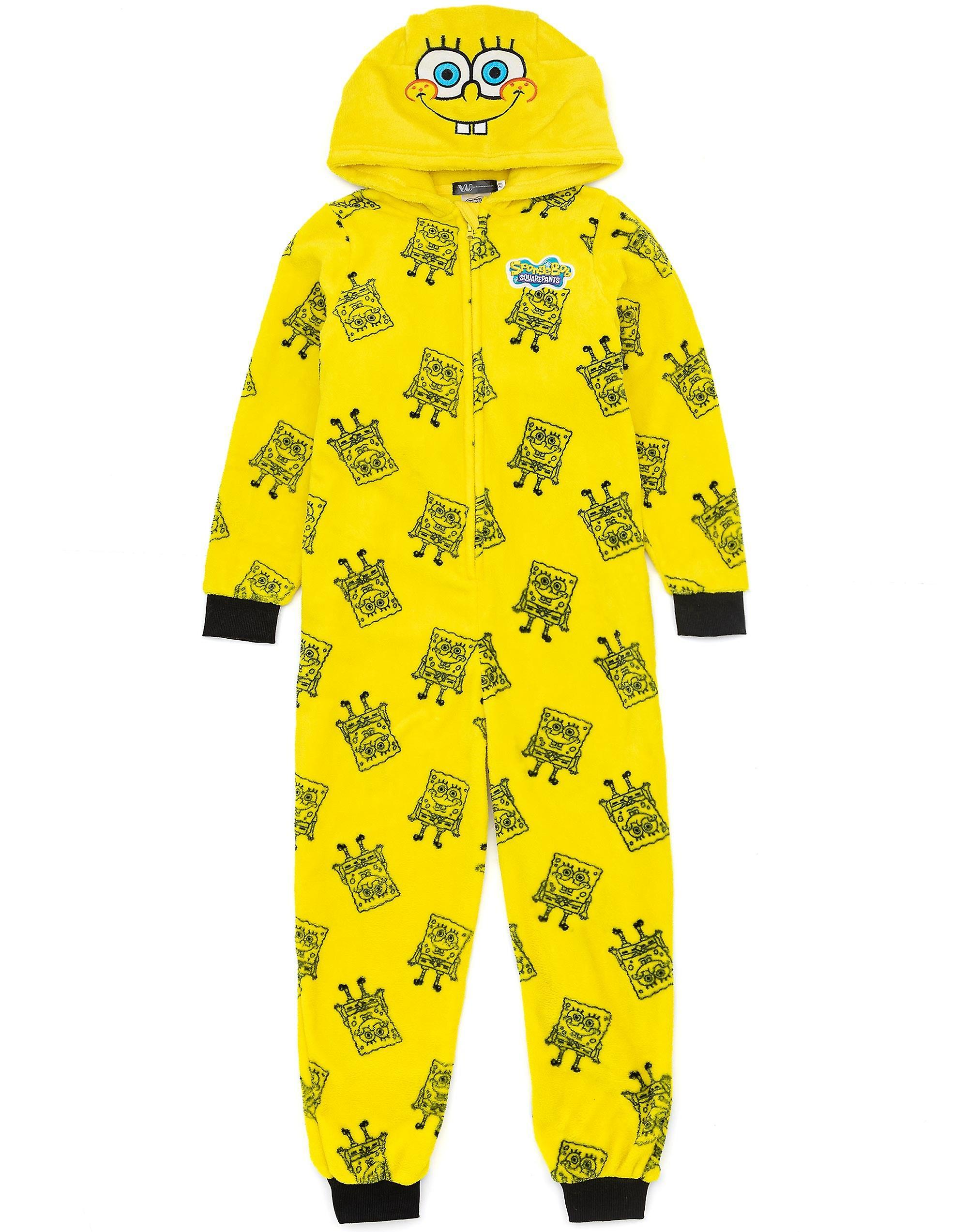 SpongeBob SquarePants Unisex Kids Onesie Yellow Novelty 3D Character Hood With All-Over Print Body 11-12 Years